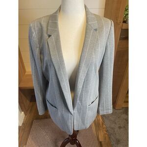 Calvin Klein Open Front Blazer Gray Pinstripe Stretch Lined Tailored Career W-14